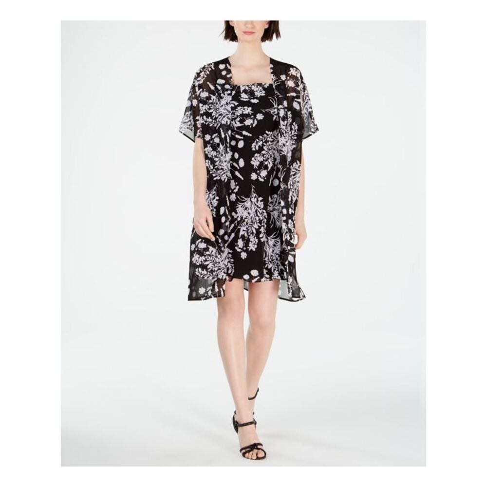 NWT CALVIN KLEIN Womens Black Floral Short Sleeve Open Cardigan Top Size: 10